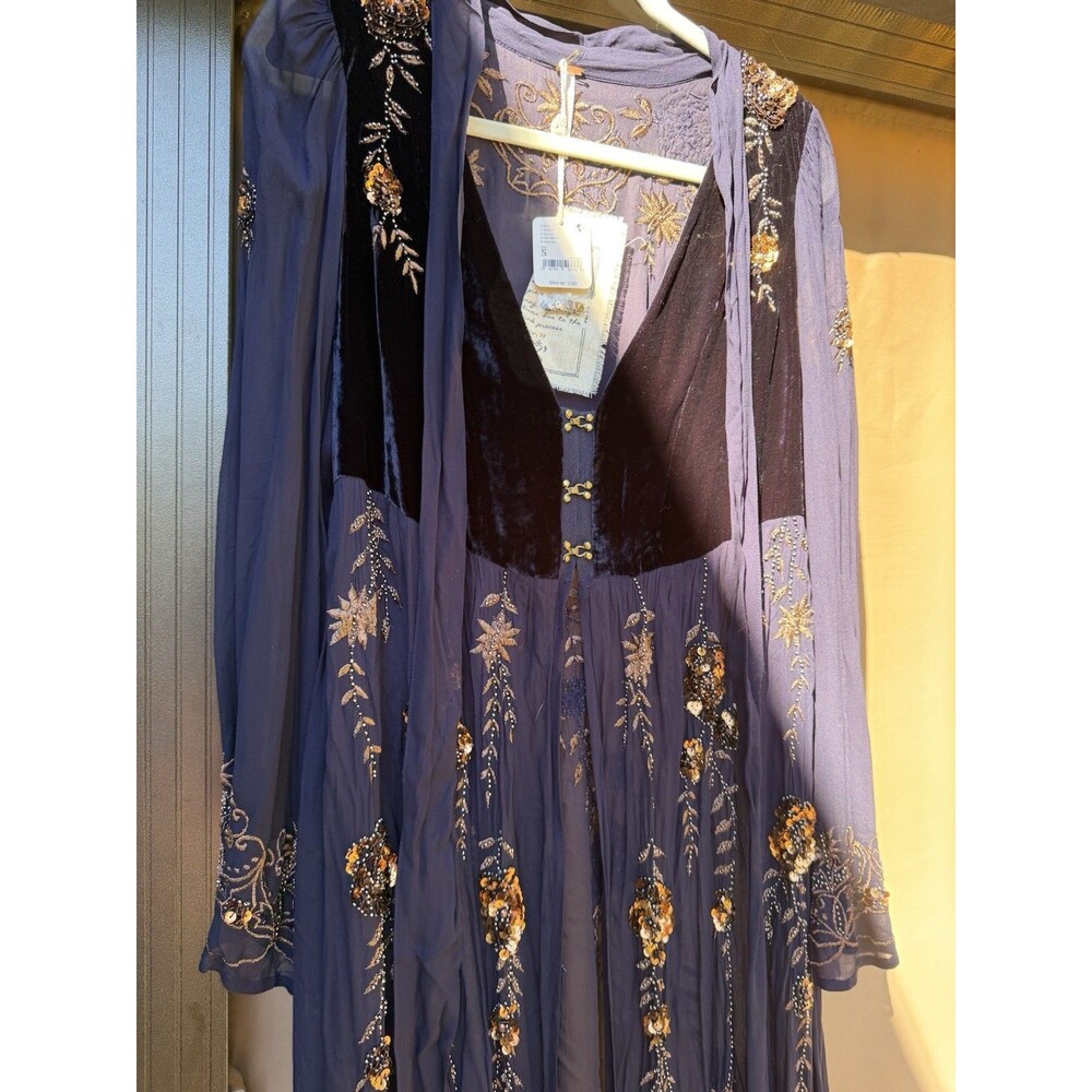 Free People Women’s S Embellished Velvet Maxi Duster Coat Boho Sequin NWT $800 - Picture 16 of 16